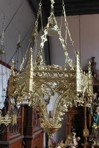 Large Sanctuary Lamp Measures With Chain Height 170 Cm ! style Gothic - style en Bronze Polisched and Varnished, France 19th century