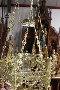 Large Sanctuary Lamp Measures With Chain Height 170 Cm ! style Gothic - style en Bronze Polisched and Varnished, France 19th century