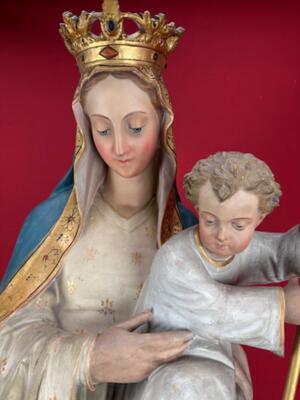 Large St. Mary With Child Statue style Gothic - Style en Plaster, Belgium  19 th century ( Anno 1885 )