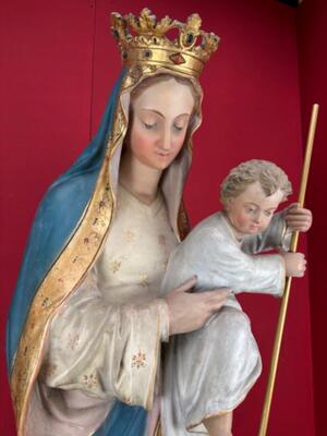 Large St. Mary With Child Statue style Gothic - Style en Plaster, Belgium  19 th century ( Anno 1885 )