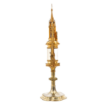 Monstrance  style Gothic - Style en Brass / Bronze / Glass / Gilt, Belgium  19 th century