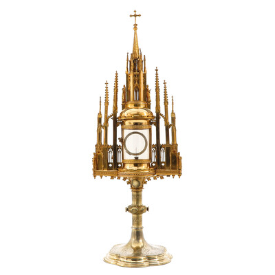 Monstrance  style Gothic - Style en Brass / Bronze / Glass / Gilt, Belgium  19 th century