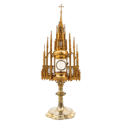 Monstrance  style Gothic - Style en Brass / Bronze / Glass / Gilt, Belgium  19 th century