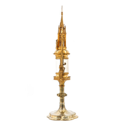 Monstrance  style Gothic - Style en Brass / Bronze / Glass / Gilt, Belgium  19 th century