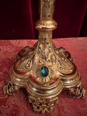 Monstrance style Gothic - Style en Brass / Bronze / Polished and Varnished / Stones / Glass, Belgium  19 th century ( Anno 1875 )