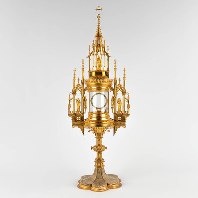 Monstrance  style Gothic - Style en Brass / Bronze / Gilt / Glass, Belgium  19 th century