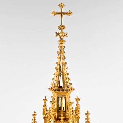 Monstrance  style Gothic - Style en Brass / Bronze / Gilt / Glass, Belgium  19 th century