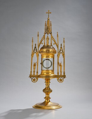 Monstrance  style Gothic - Style en Brass / Bronze / Glass, Belgium  19 th century