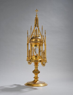 Monstrance  style Gothic - Style en Brass / Bronze / Glass, Belgium  19 th century