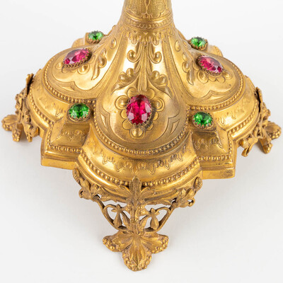 Monstrance  style Gothic - Style en Brass / Glass / Stones, Belgium  19 th century