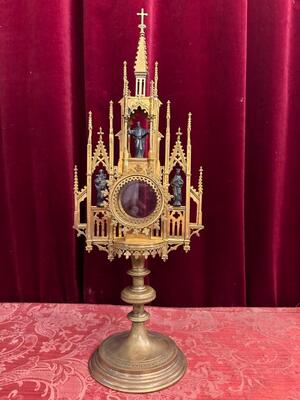 Monstrance  style Gothic - Style en Brass / Bronze / Gilt / Glass, Belgium  19 th century ( Anno 1885 )