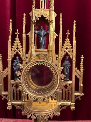 Monstrance  style Gothic - Style en Brass / Bronze / Gilt / Glass, Belgium  19 th century ( Anno 1885 )