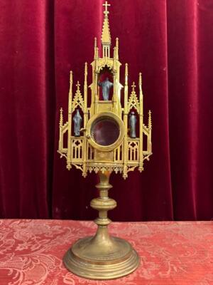 Monstrance  style Gothic - Style en Brass / Bronze / Gilt / Glass, Belgium  19 th century ( Anno 1885 )