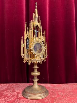 Monstrance  style Gothic - Style en Brass / Bronze / Gilt / Glass, Belgium  19 th century ( Anno 1885 )