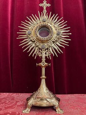 Monstrance  style Gothic - Style en Brass / Gilt / Stones / Glass, France 19 th century ( Anno 1885 )