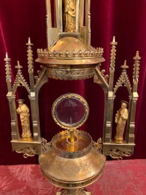 Monstrance style Gothic - style en Brass / Bronze / Gilt / Glass, Belgium 19 th century ( Anno 1870 )