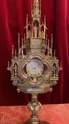 Monstrance style Gothic - style en Brass / Bronze / Stones, Belgium 19 th century ( Anno 1865 )