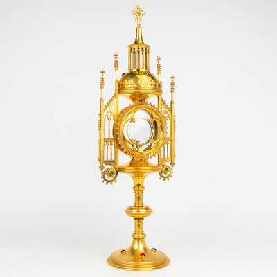 Monstrance style Gothic - style en Brass / Bronze / Gilt, Belgium 19 th century