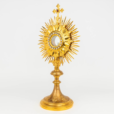 Monstrance  style Gothic - style en Brass / Gilt / Stones / Glass, Belgium 19 th century