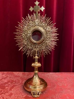 Monstrance style Gothic - style en Brass / Glass / Stones, France 19 th century