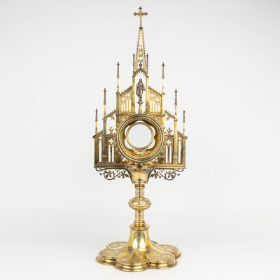 Monstrance  Xaver Hellner (1819-1901)   style Gothic - style en Full - Silver Gilt, Bruxelles Belgium 19 th century