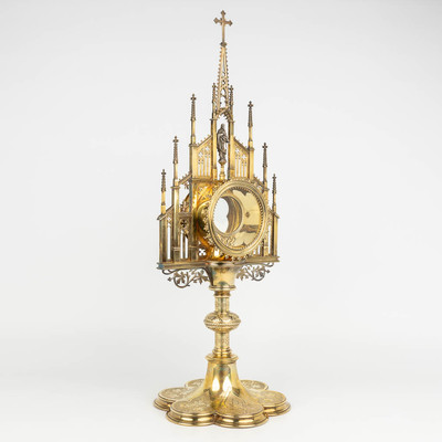 Monstrance  Xaver Hellner (1819-1901)   style Gothic - style en Full - Silver Gilt, Bruxelles Belgium 19 th century