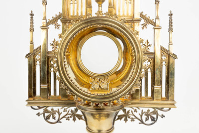 Monstrance  Xaver Hellner (1819-1901)   style Gothic - style en Full - Silver Gilt, Bruxelles Belgium 19 th century