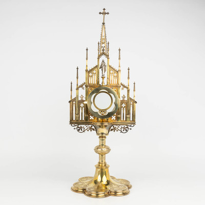 Monstrance  Xaver Hellner (1819-1901)   style Gothic - style en Full - Silver Gilt, Bruxelles Belgium 19 th century