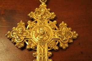 Pectoral Cross / Pectorale.Full Silver Gilt. Higher Price Range ! Cross Of Joannes Baptista Malou. Bishop Of Bruges - Belgium (1848 - 1864) style Gothic - style en full silver / Gilt. Signed and Marked., Belgium 19th century. 1854