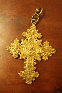 Pectoral Cross / Pectorale.Full Silver Gilt. Higher Price Range ! Cross Of Joannes Baptista Malou. Bishop Of Bruges - Belgium (1848 - 1864) style Gothic - style en full silver / Gilt. Signed and Marked., Belgium 19th century. 1854