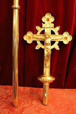 Processional - Cross  style Gothic - style en Bronze / Gilt / Gemstones., Belgium 19th century