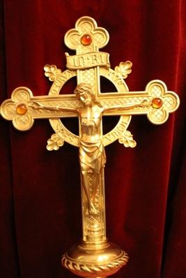 Processional - Cross  style Gothic - style en Bronze / Gilt / Gemstones., Belgium 19th century