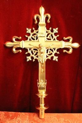 Processional - Cross style Gothic - style en Bronze / Polished and Varnished, France 19th century