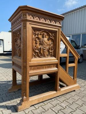 Pulpit Fully Hanc - Carved Reliefs Of The 4 Evangelists style Gothic - Style en Oak wood, Belgium 19 th century ( Anno 1890 )