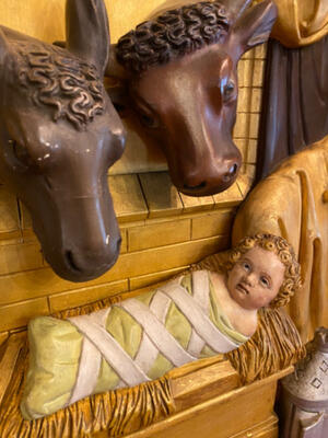 Relief Nativity Scene By: Mengelberg style Gothic - style en Hand - Carved Wood , Utrecht - Netherlands  18 th century ( Anno 1885 )