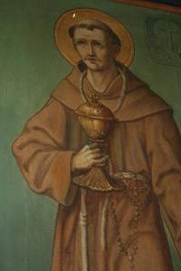 Religious Painting style Gothic - style en Painted on Linen / Wooden Frame, 19 th century