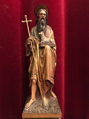 Religious Statue style Gothic - style en hand-carved wood polychrome, Belgium 19th century ( anno 1875 )