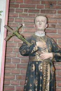 Religious Statue St. Gerardus Of Majella  style Gothic - Style en PLASTER POLYCHROME, Belgium 19th century ( anno 1866 )