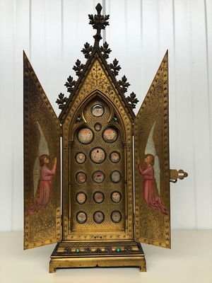 Reliquary style Gothic - style en Bronze Hand Painted / Stones, Belgium 19th century ( anno 1870 )