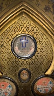 Reliquary style Gothic - style en Bronze Hand Painted / Stones, Belgium 19th century ( anno 1870 )