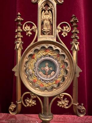 Reliquary - Relic Ex Ossibus St. Theresia style Gothic - Style en Bronze / Glass, Belgium  19 th century