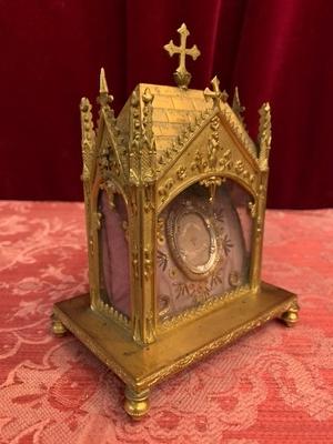 Reliquary - Relic Of The True Cross  style Gothic - style en Brass / Gilt / Glass, France 19th century