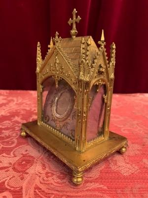 Reliquary - Relic Of The True Cross  style Gothic - style en Brass / Gilt / Glass, France 19th century