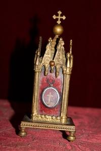 Reliquary - Relic Of The True Cross style Gothic - style en Bronze / Gilt, France 19th century