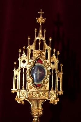 Reliquary Relic Of The True Cross style Gothic - style en Brass / Bronze / Gilt, France 19th century