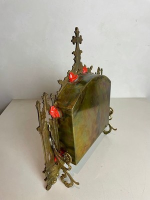 Reliquary - Relic Saint Nicholas Of Tolentino style Gothic - style en Brass / Bronze / Wax Sealed, Spain 19 th century