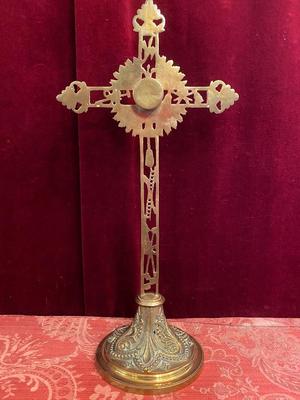 Reliquary - Relic True Cross  style Gothic - Style en Bronze / Glass / Wax Seal, Belgium 19th century ( anno 1875 )