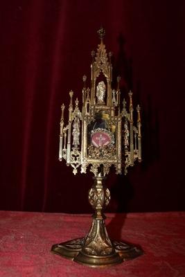 Reliquary Relic - True Cross style Gothic - style en Brass / Bronze / Gilt, 19th century