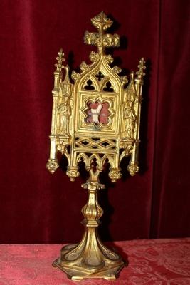 Reliquary St. Eleutherius Ex Ossibus Originally Sealed. style Gothic - style en Bronze / Gilt, Belgium 19th century