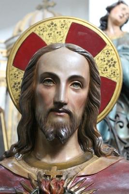 Sacred Heart Statue style Gothic - style en Terra-Cotta polychrome, Belgium 19th century (1885)